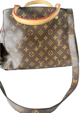 Louis Vuitton Monogram Canvas Satchel with Tan Handles and Red Trim